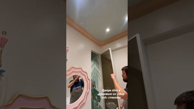 Двери Slim в  душевые с зеркальным стеклом 8мм “stopsol”