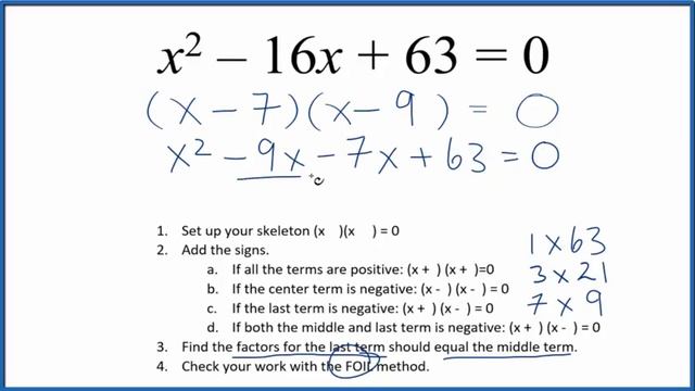 How To Solve X^2 - 16x + 3 = 0 By Factoring