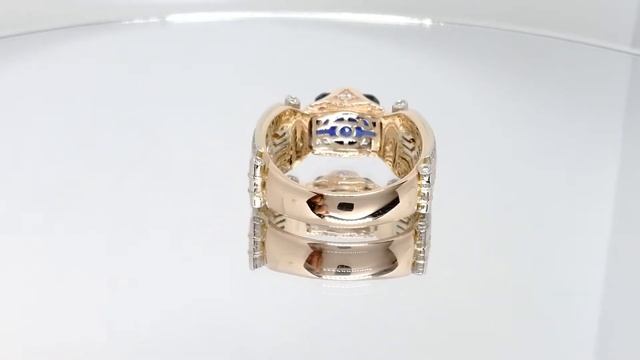 Золотое кольцо с бриллиантами и синтетических сапфиром 15 грамм