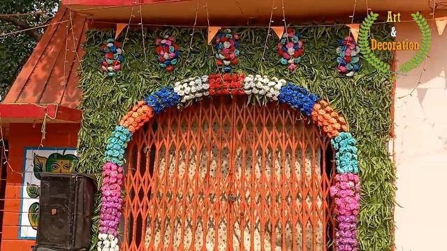 Mandir Decoration With Colorful Artificial Flowers & Green Leaves | Temple Decoration With Flowers
