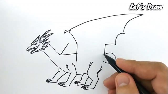 VERY EASY ! How To Turn Numbers 45 Into DRAGON CARTOON For KIDS / How To Draw