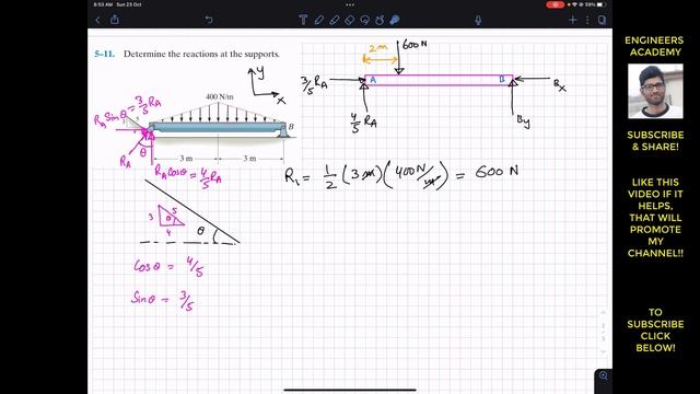 5-11 Equilibrium of a Rigid Body (Chapter 5) Hibbeler Statics 14th Edition Engineers Academy