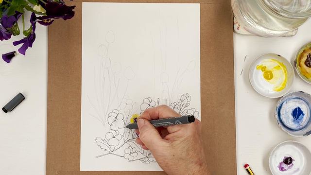 How To Paint Pen And Wash Pansies - Easy Beginners Tutorial In Watercolour