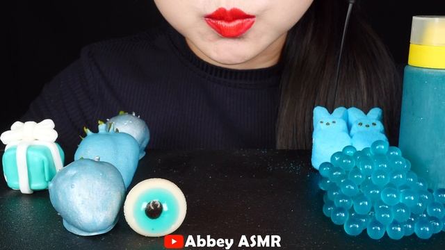 ASMR TEAL HONEY JELLY, EDIBLE GIFT BOX, MACARON GUMMY CANDY CHOCOLATE STARWBERRIES EATING SOUNDS 꿀젤