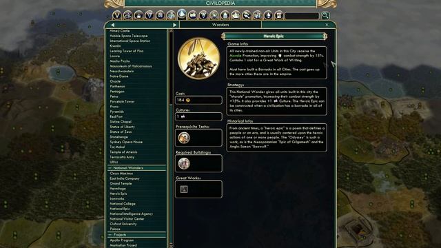 Национальные чудеса в Sid Meier's Civilization V. Нац.колледж, Эрмитаж, ЦРУ и другие