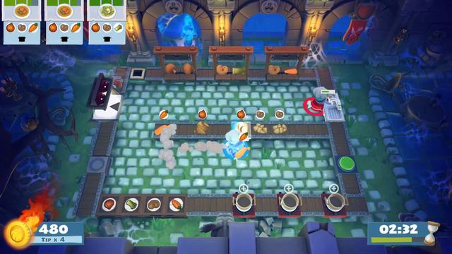 Overcooked! 2: Night Of The Hangry Horde DLC Level 1-1, 4 Stars, Multiplayer (2 Players)