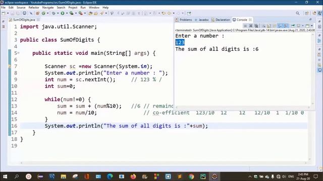 Java Program 6 In Telugu (Sum Of Digits In Number) By Kotha Abhishek