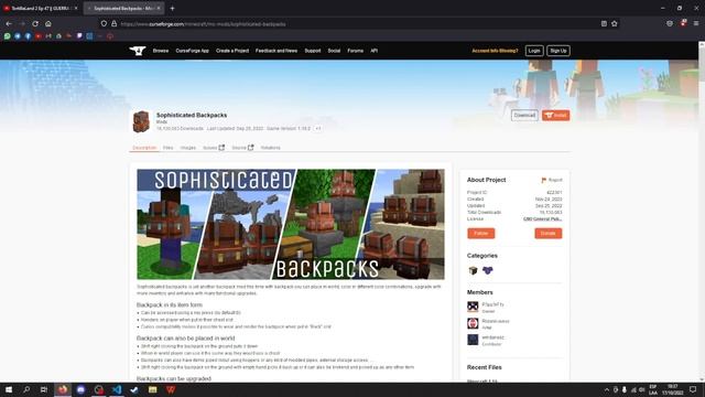 CONFIGURANDO EN MINECRAFT | MOD: SOPHISTICATED BACKPACKS