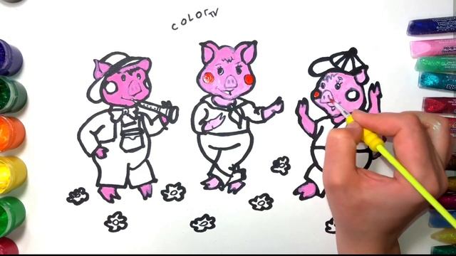 The three little Pigs ⁄ СКАЗКА ТРИ ПОРОСЁНКА  РИСУЕМ И РАСКРАШИВАЕМ⁄ DRAWLING PIGS ⁄ COLOR TV