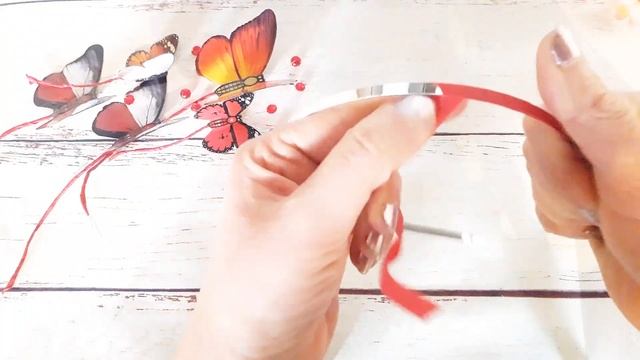 Ободок бабочками и с бусинами МК\DIY Ribbon Butterfly