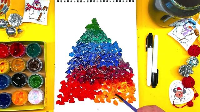 Рисуем Ёлку КРАСКАМИ гуашь с РыбаКит папа рисует