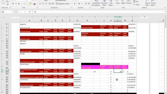 Grad Check Excel file with GPA Cal Video