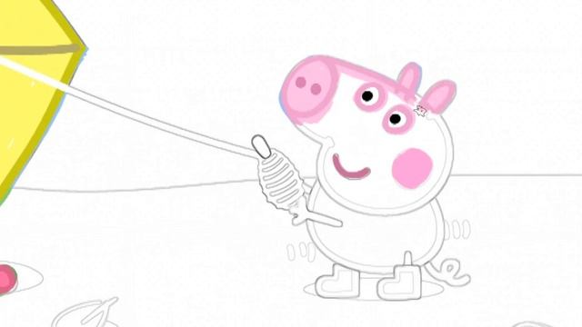 Раскрашиваем Свинка Пеппа и Воздушный Змей Мультгерои Волшебная Раскраска для Детей