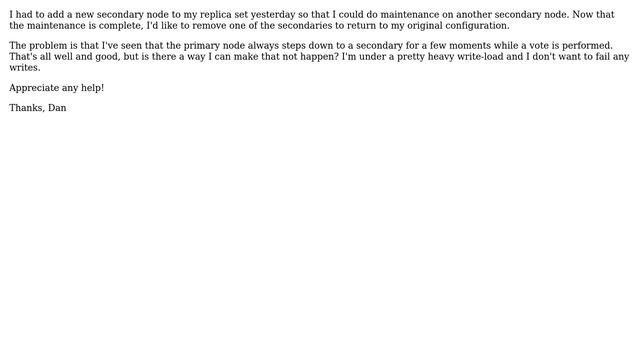 DevOps & SysAdmins: Remove A Secondary From A Mongo Replica Set Without Triggering Re-election?