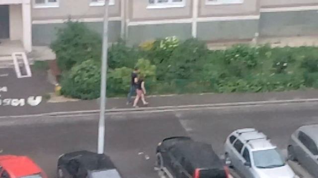 Пьяная бабища ссыт у подъезда.