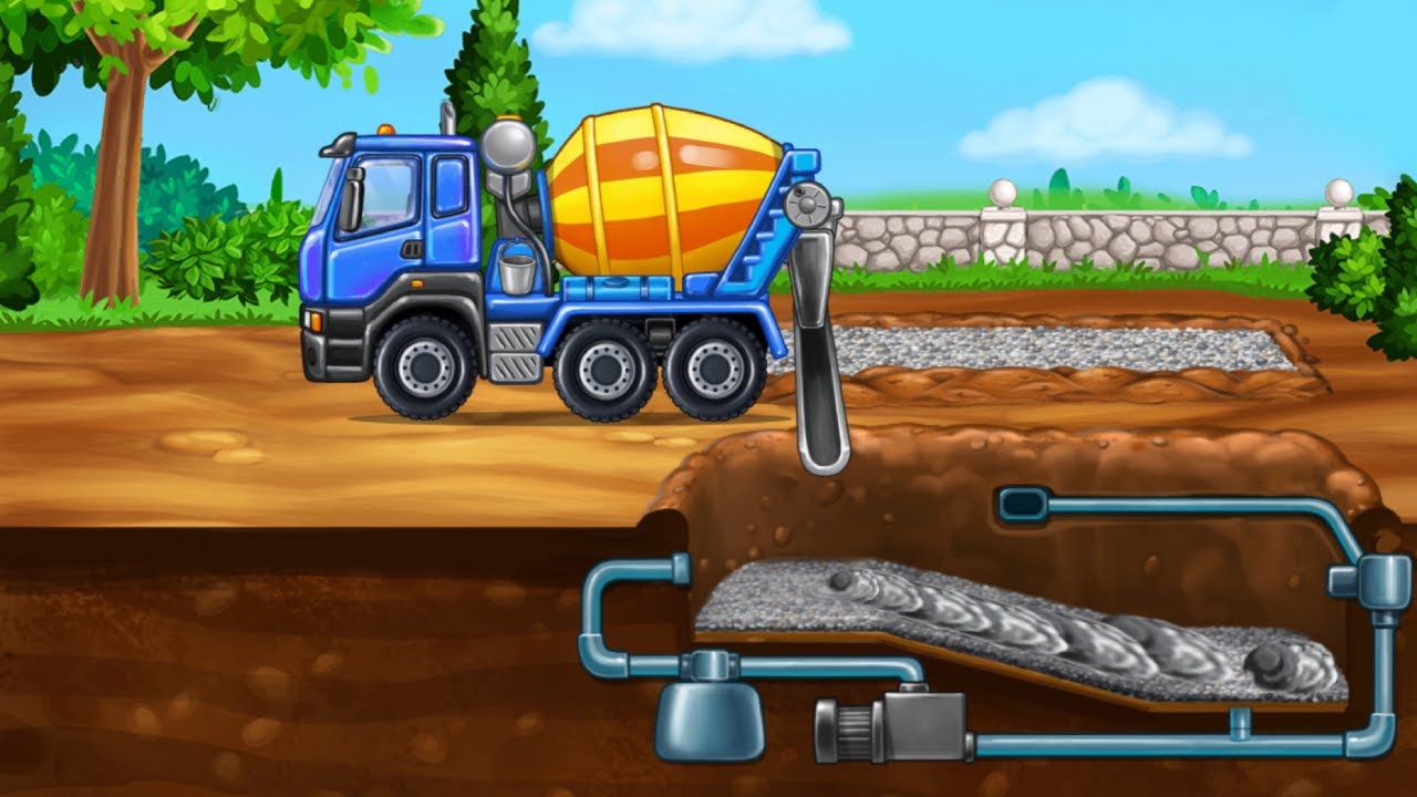 Развивающий мультик про машинки. Строим Бассейн. Мультик игра для детей