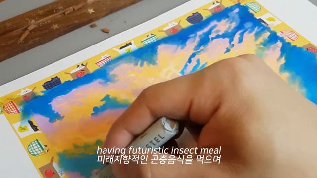 Drawing Oil Pastel Landscape Easy Tutorial | 오일파스텔 풍경 그리기 | Масляная Пастель для Начинающих