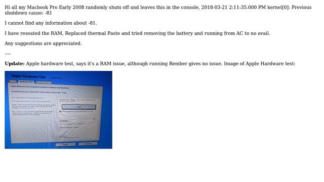 Apple: Random Shutdowns, Macbook Pro Early 2008