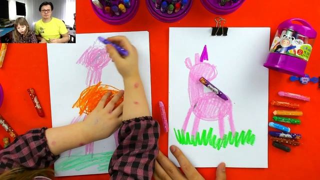 Рисуем милых единорогов - Рисуем мелками/карадашами