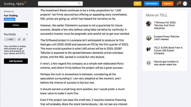 Tell Stock News! New Bearish Article On Tellurian...Fact Or Fiction?