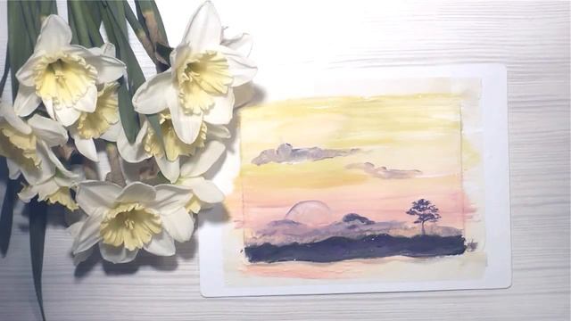 Как рисовать дерево на рассвете гуашью или акрилом