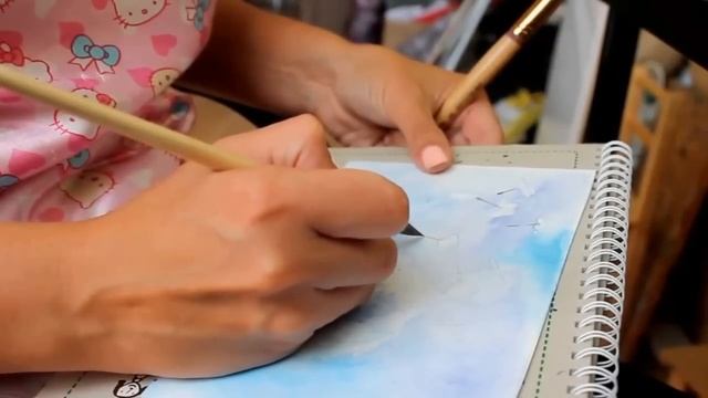 Акварель по-сырому.