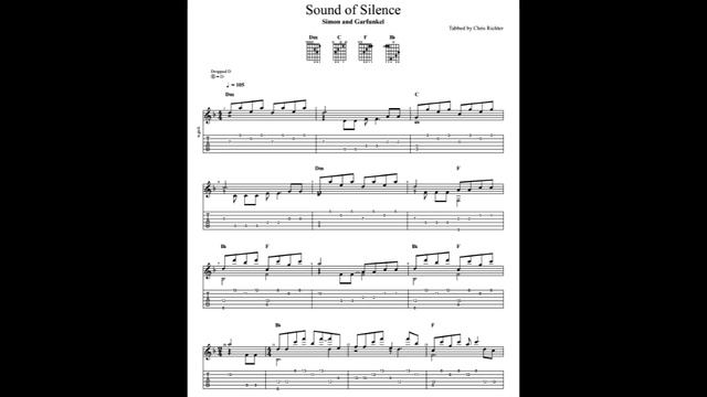 Simon And Garfunkel: Sound Of Silence With Tablature/sheet Music For Solo Fingerstyle Guitar