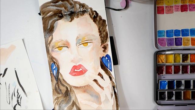 Watercolor Sketchbook Speed Paint - GIRL WITH BLUE EARRINGS | Скетчбук - акварель