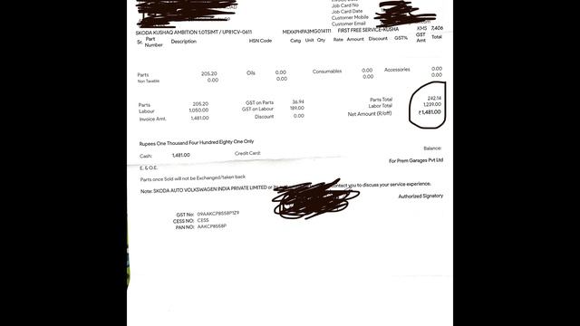 Skoda Kushaq First Service Cost 7000 KMs Ambition