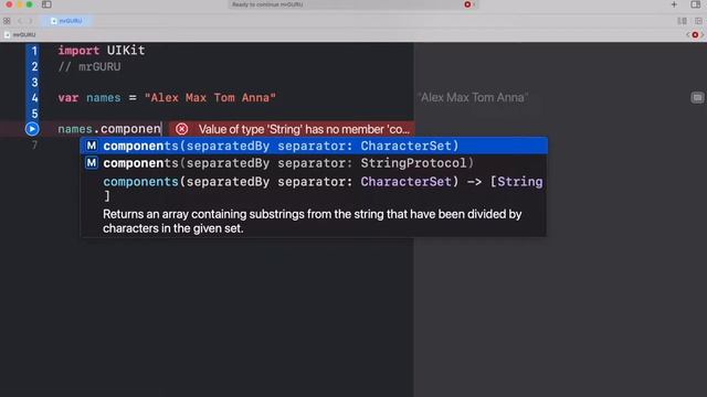 Как разделить строку по пробелам и записать в массив? (Xcode 12, Swift 5) / MrGURU