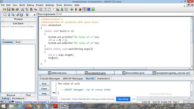 Demonstration Of Exception Call Stack Trace In Java