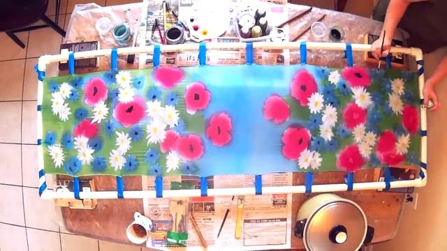 Hot Wax Batik Tutorial. The Field Flowers Hand-painted Scarf/ Шарф Виноград. Горячий батик демо.