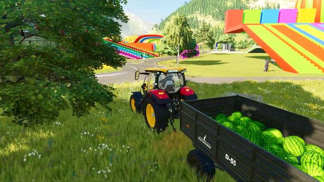 LOAD & TRANSPORT WATERMELONS CHALLENGE WITH CASE TRACTORS - Farming Simulator 22