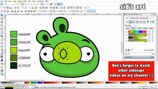 Inkscape Cartoon Tutorial - How To Draw Pig From Angry Birds