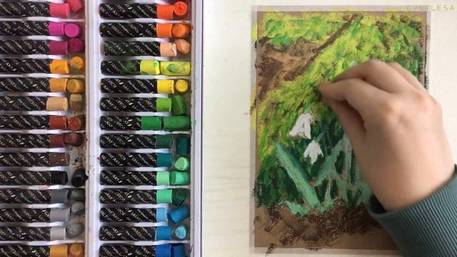 ?Не спеша рисую подснежники?Масляная пастель Малевич на крафт бумаге? Oil pastel