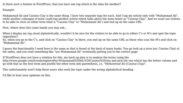 Wordpress: Tag With Alias Capability