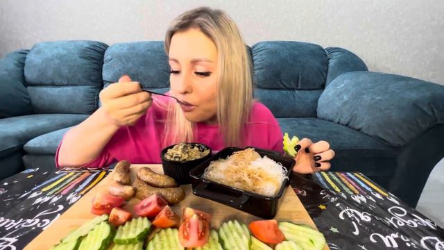 МУКБАНГ/Купаты куриные/Фунчоза/Баклажаны,как грибы🍄Меня обозвали жабой😡😤😳