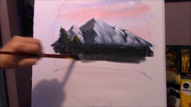 How to Paint A Mountain at Springtime Oval Bob Ross inspired Acrylic Painting step by step