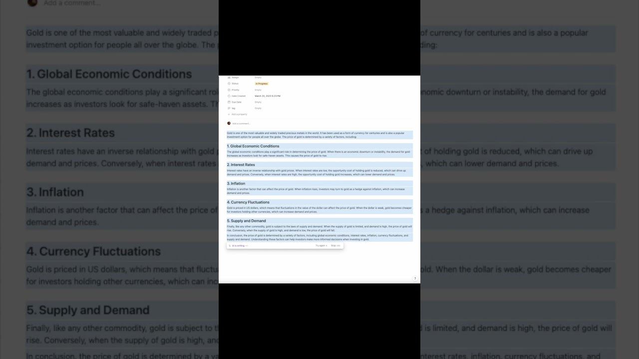 Искусственный интеллект NOTION AI - Что определяет цену на золото?