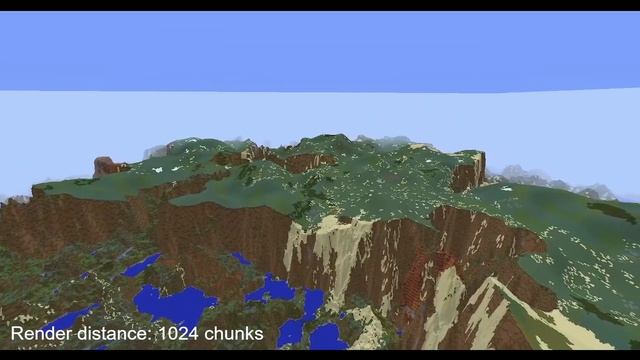 Interesting Minecraft Terrain With 64, 256, 1024 And 4096 Chunks Render Distance (FarPlaneTwo Mod)