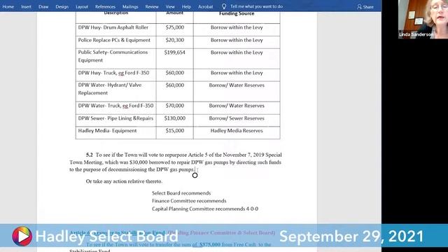 Select Board, September 29, 2021