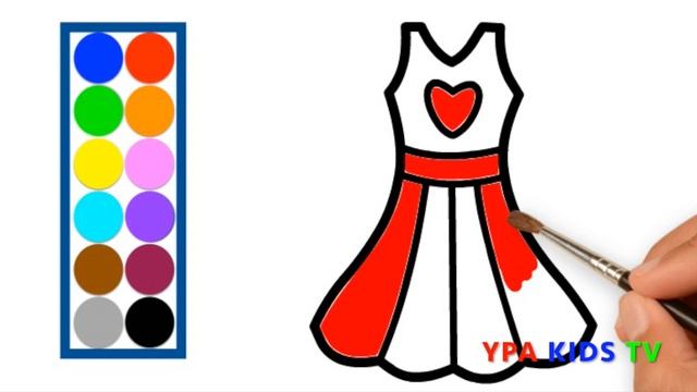Раскраска для детей ПЛАТЬЕ С СЕРДЕЧКОМ. Мультик - Раскраска. Учим цвета
