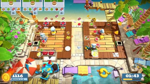 Overcooked 2. Surf 'n' Turf 1-3 | 4 Players Online Coop 4 Stars | Score: 2700