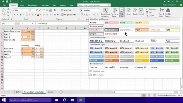 Excel 2016 From Scratch - House Costs Calculation C