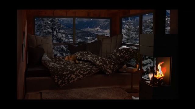 Звуки метели для Сна  В Успокаивающей комнате Звуки Метели с камином 1