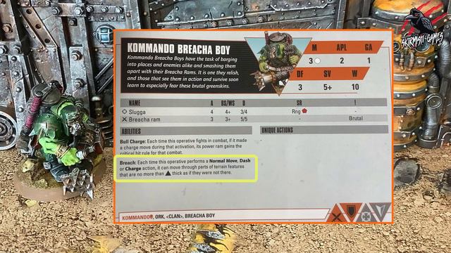 ORK KOMMANDO BREACHA BOY - Kill Team Fighter In Focus - Datacard Stats Ploys Warhammer 40k Octarius