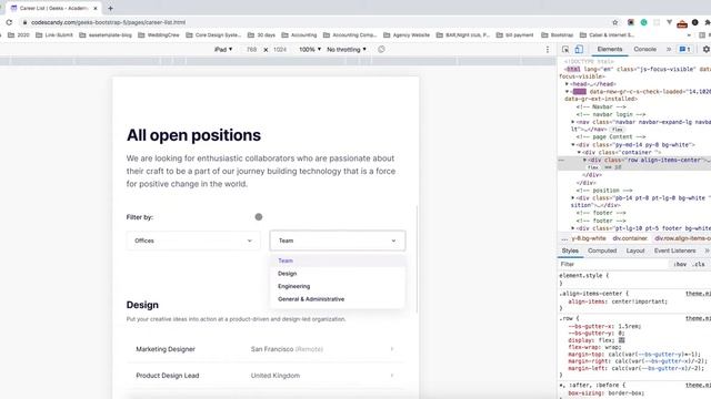 Job Listing Page Design Geeks UI Bootstrap 5 Template