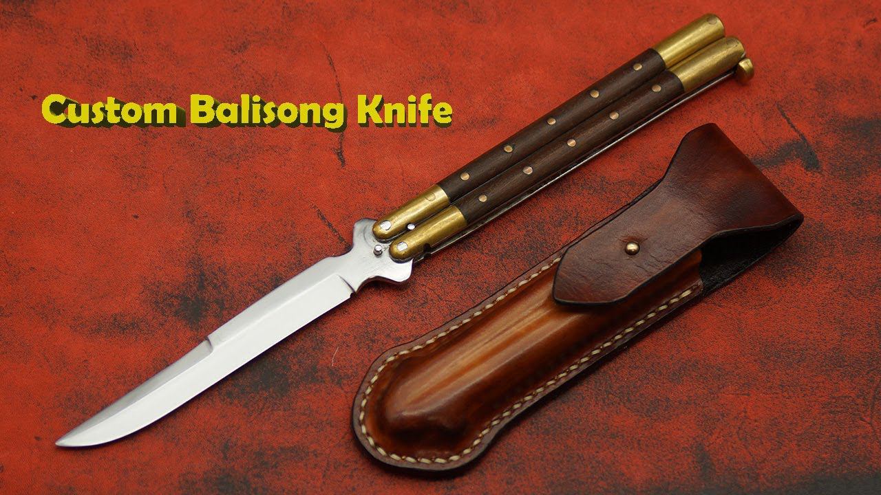Custom Balisong Knife With Leather Sheath. Нож бабочка ручной работы