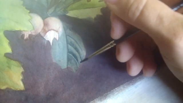 2 часть : пишем натюрморт с персиками и виноградом акварелью.