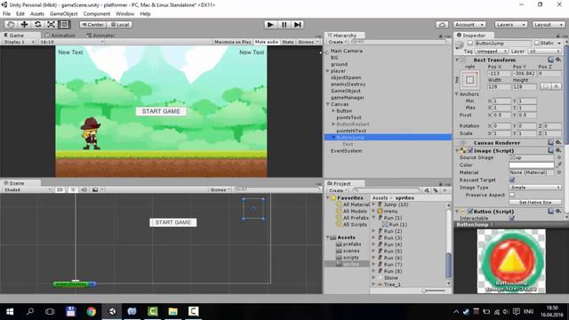 Платформер на Unity 5 - пауза игры + кнопка для прыжка (#07)